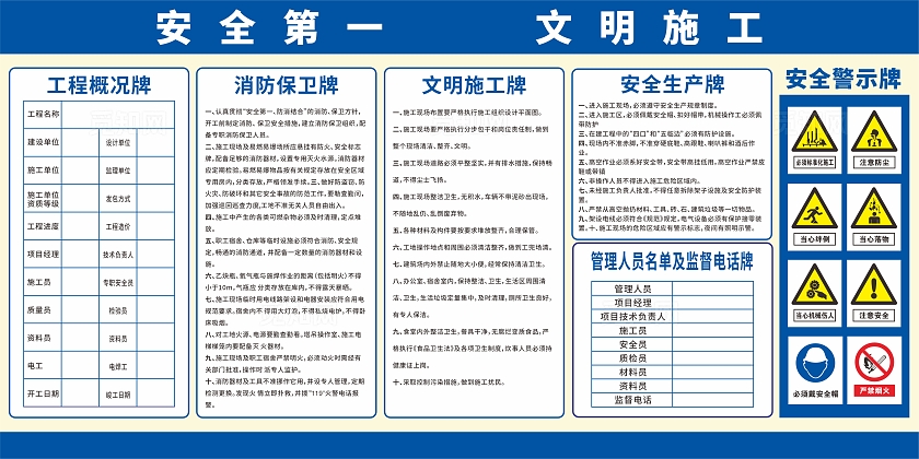 蓝色工地安全建筑安全宣传栏