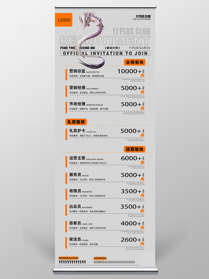 灰色橙色简约招聘海报