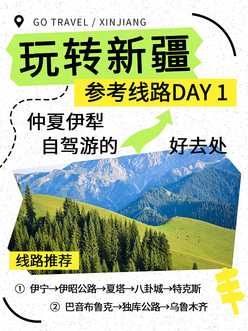 蓝色深邃夏天旅游玩转新疆参考路线规划自驾游海报小红书封面