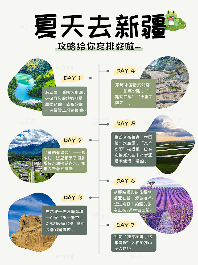 浅色舒适夏天去新疆旅游攻略路线规划活动海报小红书封面
