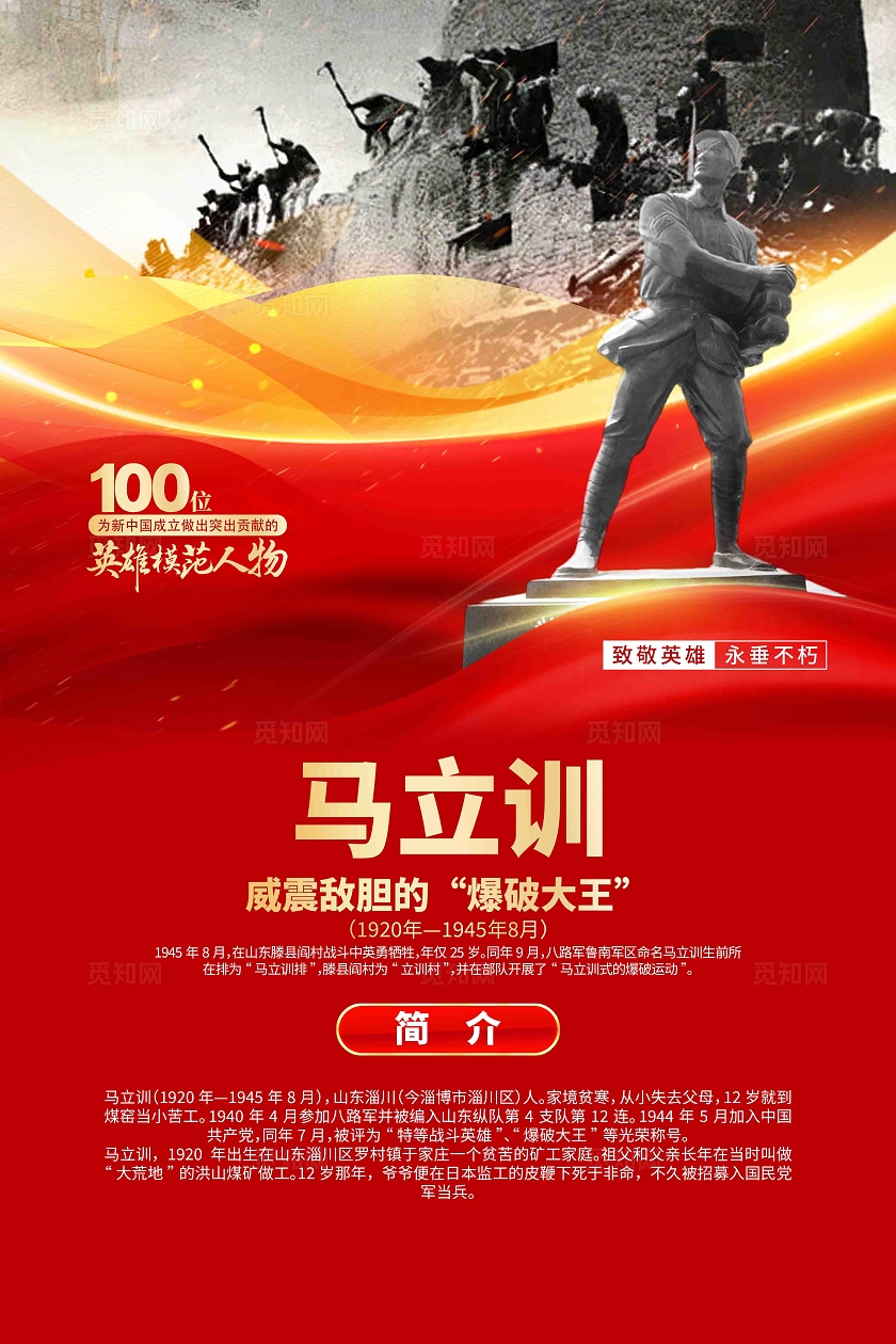 100位为新中国成立作出突出贡献的英雄模范人物马立训人物简介海报