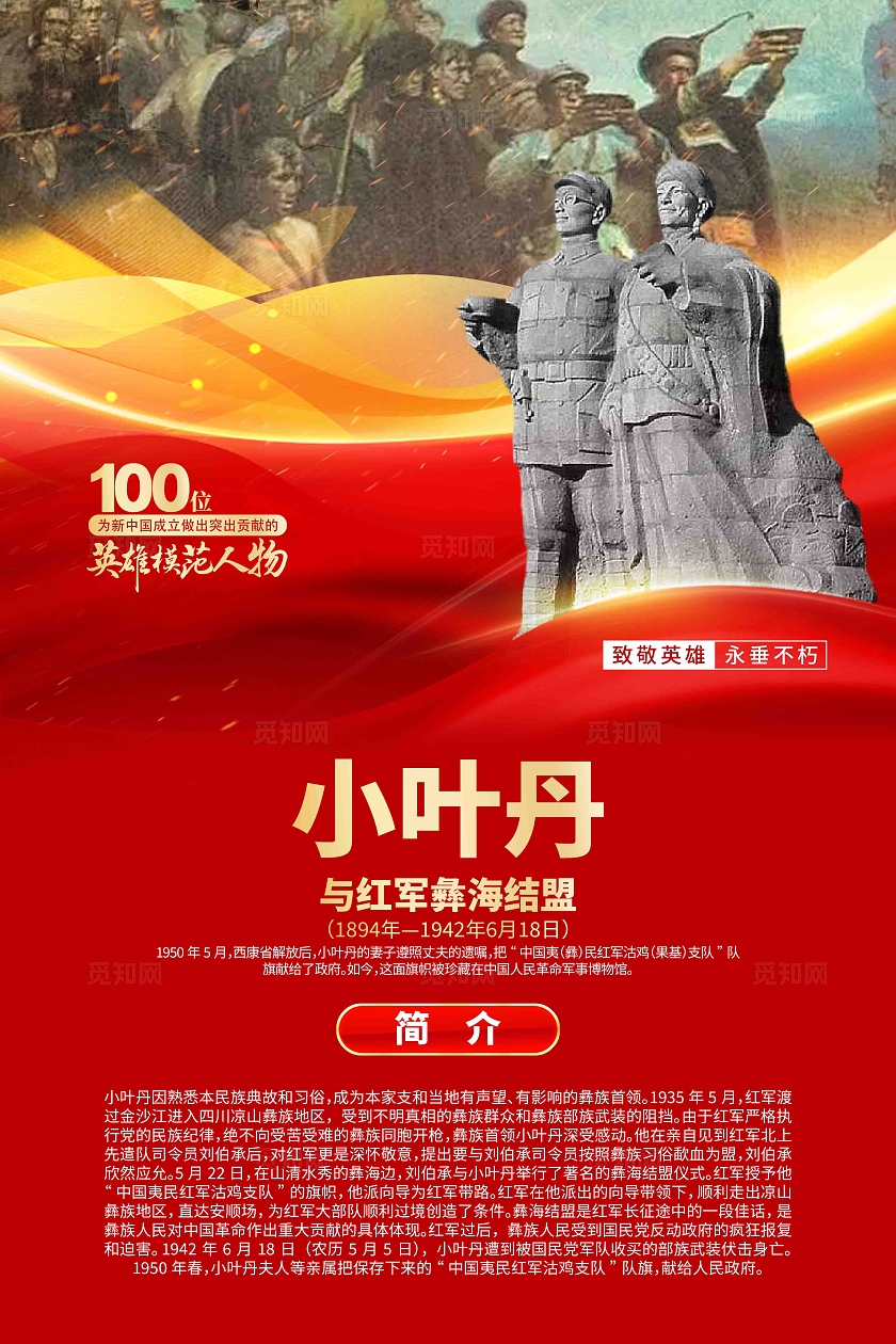 100位为新中国成立作出突出贡献的英雄模范人物小叶丹人物简介海报