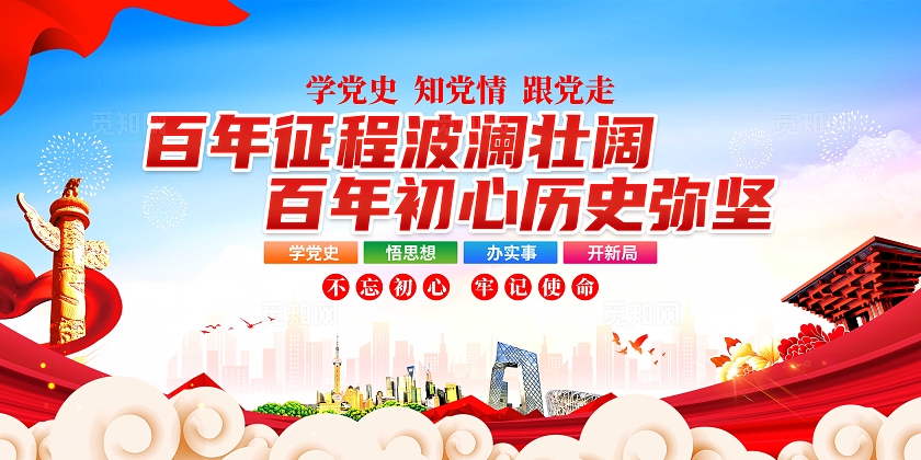 蓝色党建党的发展历程党史宣传展板学党史