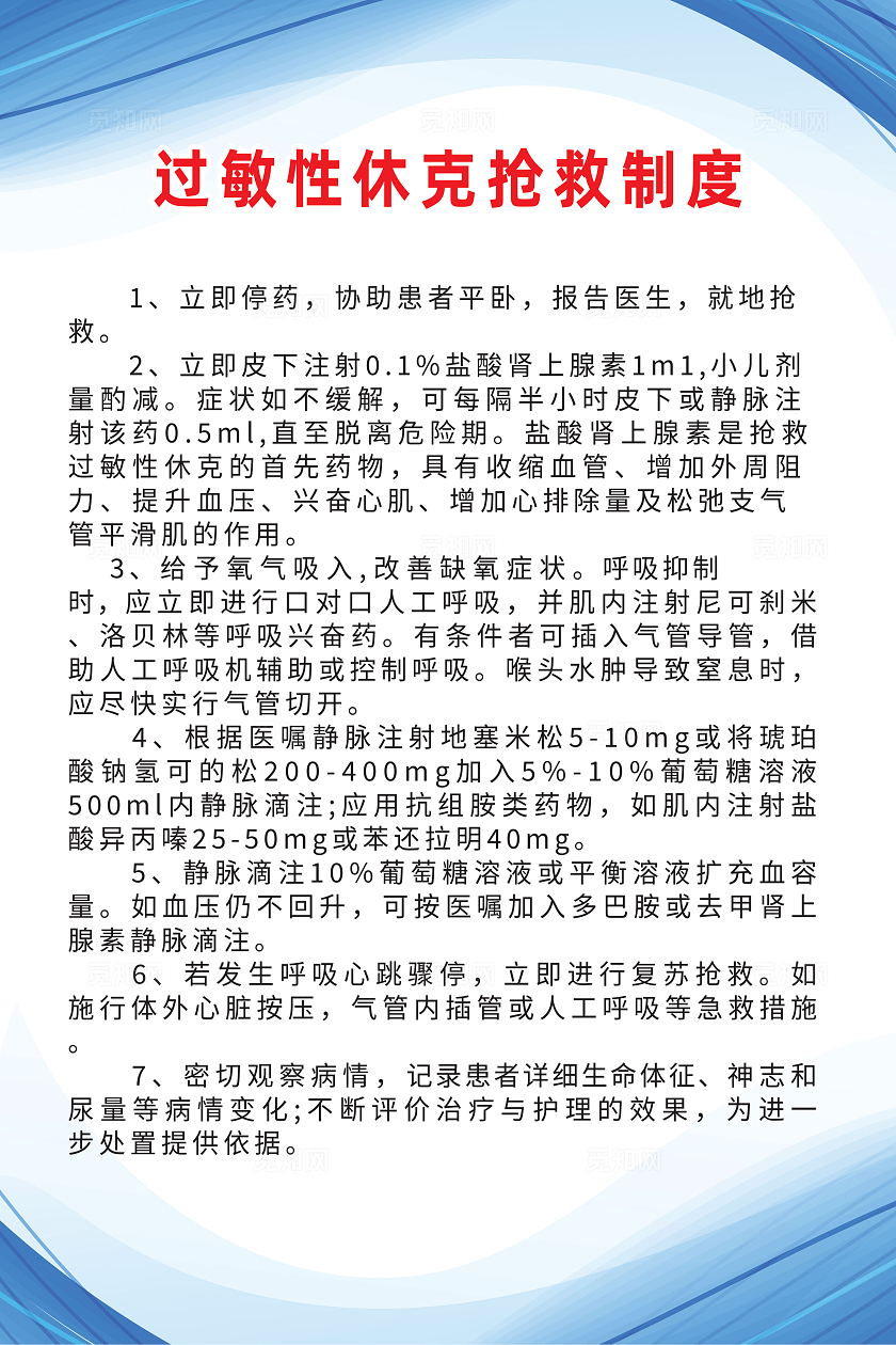 蓝色简约过敏性休克的抢救制度过敏性休克海报宣传