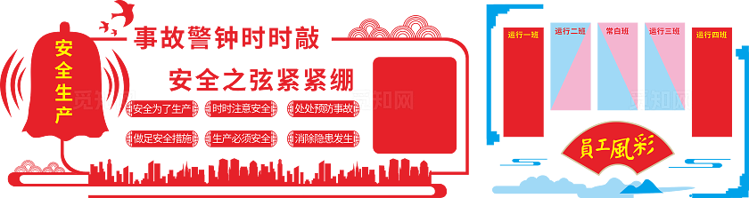 红色大气安全生产 员工风彩企业形象墙