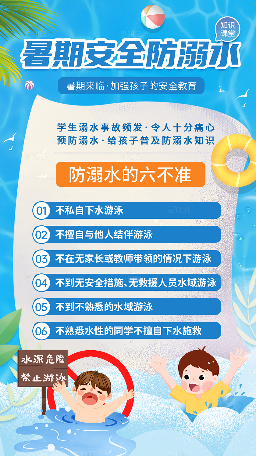 珍爱生命预防溺水远离危险平安成长防溺水安全教育海报