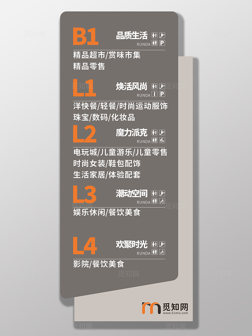 灰色大气墙面电梯指示牌商城指示牌