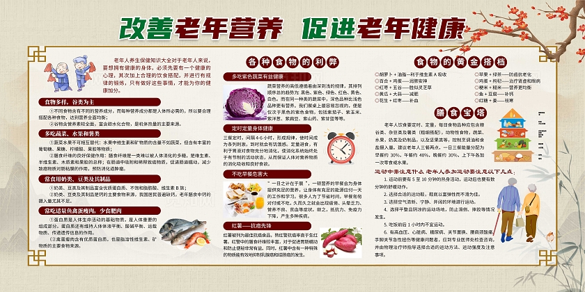 中国风改善老年营养促进老年健康宣传栏老年人健康