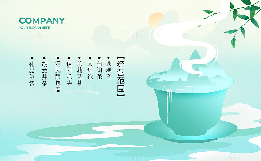 蓝色中国风茶茶文化饮茶经营范围名片背景茶叶名片