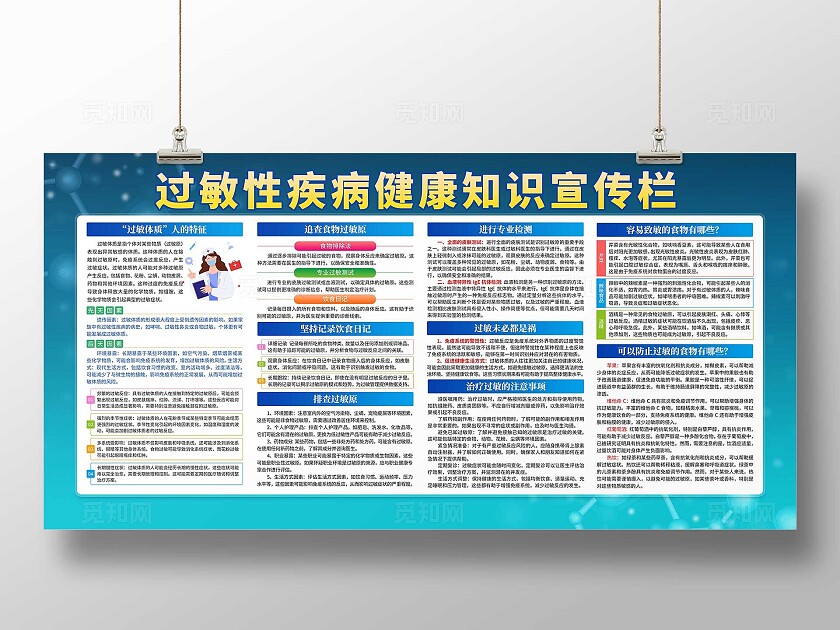 蓝色大气医疗过敏性疾病健康知识宣传栏