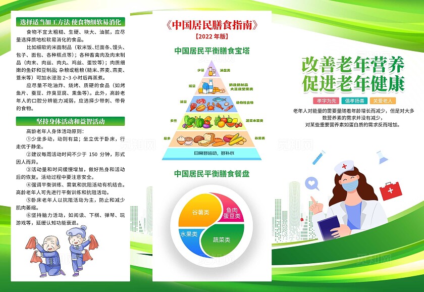 绿色卡通改善老年营养促进老年健康展板老年人健康