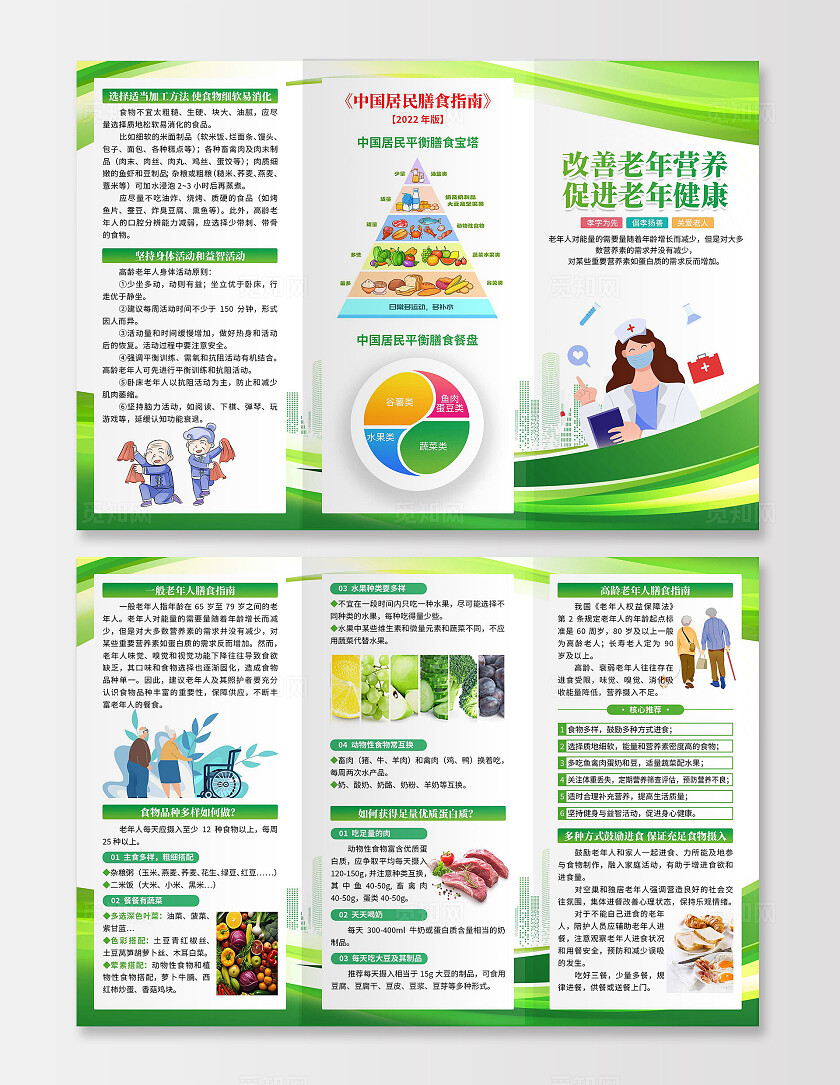 绿色卡通改善老年营养促进老年健康展板老年人健康