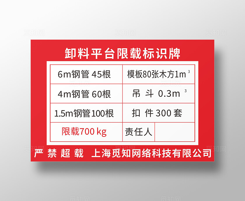 红色大气卸料平台限载标识牌工地海报
