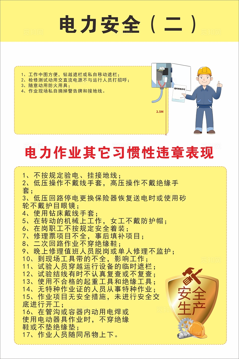 黄色简约安全生产月电力安全知识宣传海报
