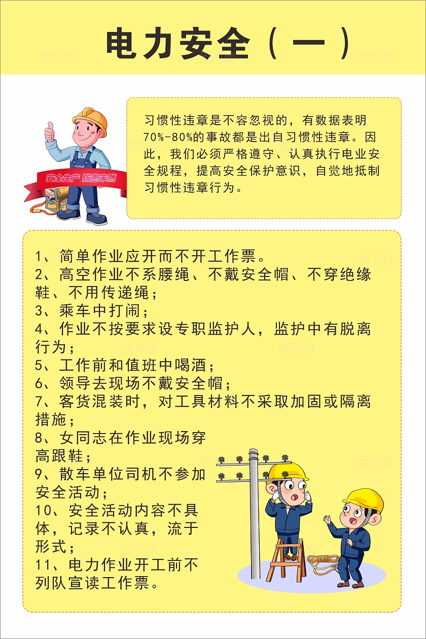 黄色简约安全生产月电力安全知识宣传海报