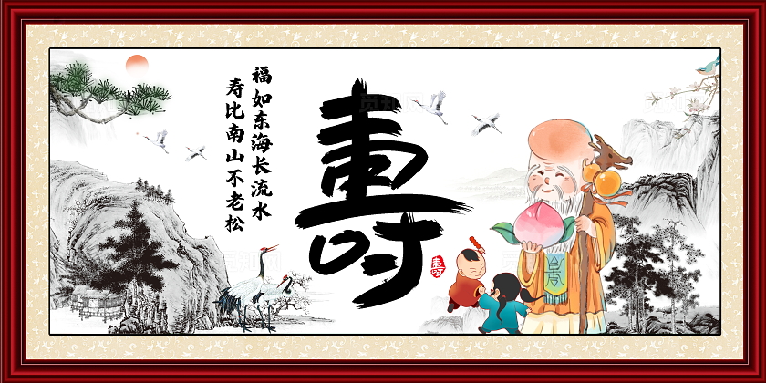 中国风祝寿图展板