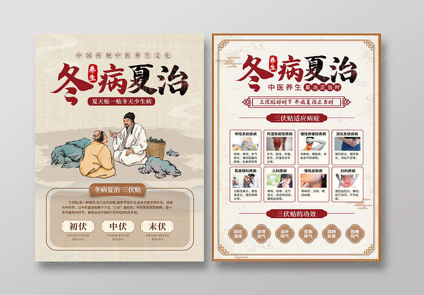 复古大气冬病夏治三伏贴宣传单设计冬病夏治三伏天