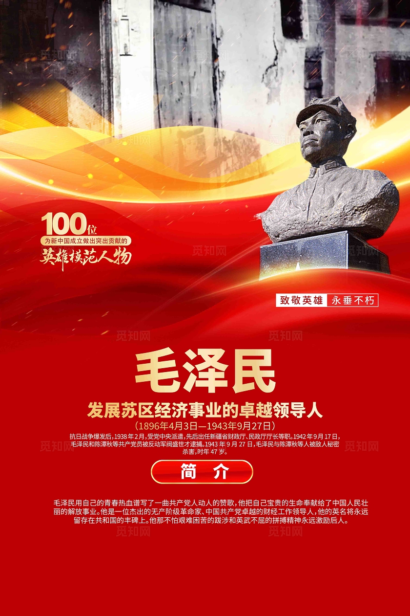 100位为新中国成立作出突出贡献的英雄模范人物简介海报