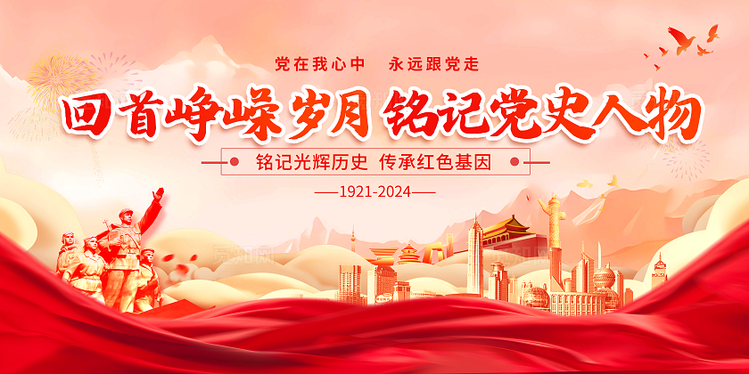 红色大气党史人物建党节展板