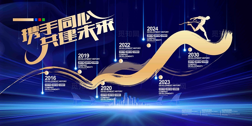 蓝色大气携手同心共赢未来企业发展历程展板企业文化展板