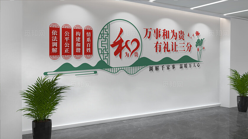 社区调解室文化墙以和为贵宣传标语