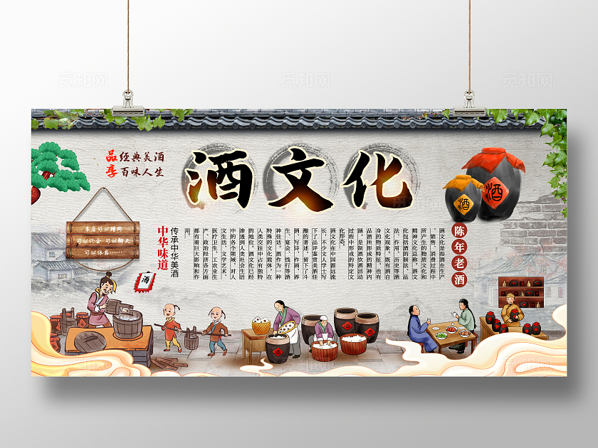 复古大气酒文化背景墙展板