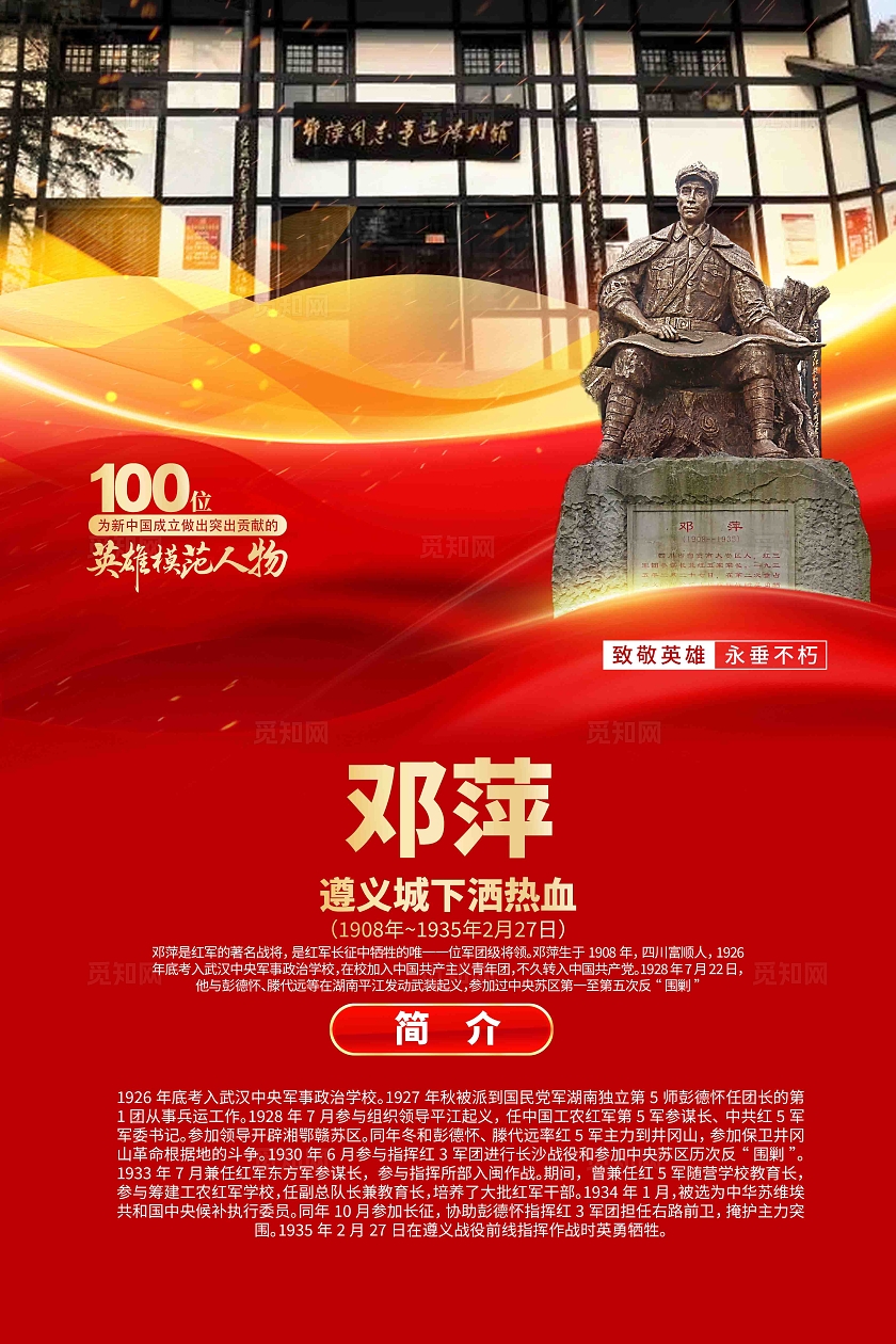 100位为新中国成立作出突出贡献的英雄模范人物邓萍简介海报