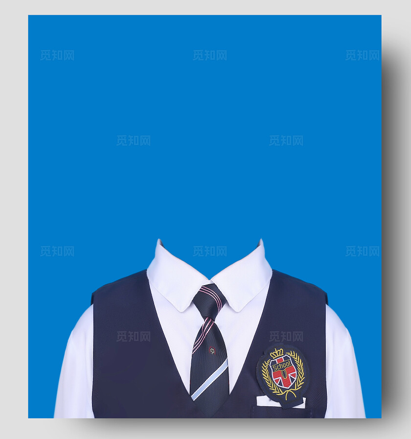 蓝色写真证件照儿童二寸照学生制服入学照片宣传