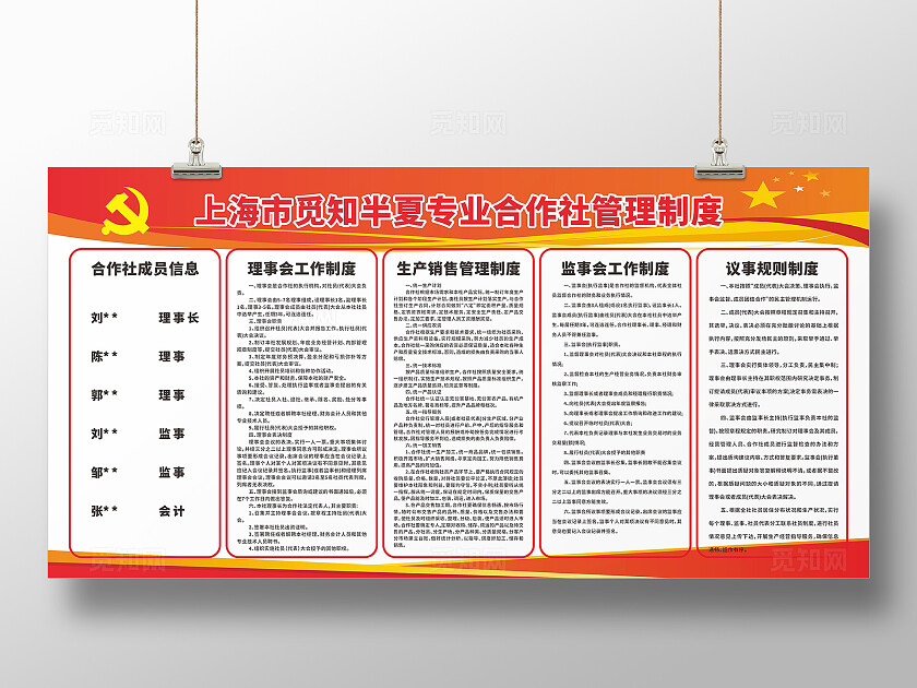 红色大气半夏专业合作社管理制度展板