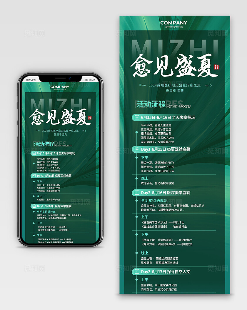 绿色夏日医疗会议流程活动流程长图