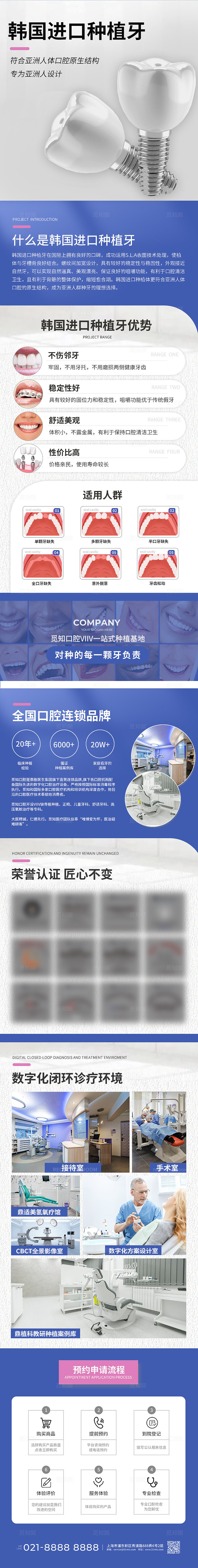 蓝色简约风种植牙口腔医疗手机详情页长图