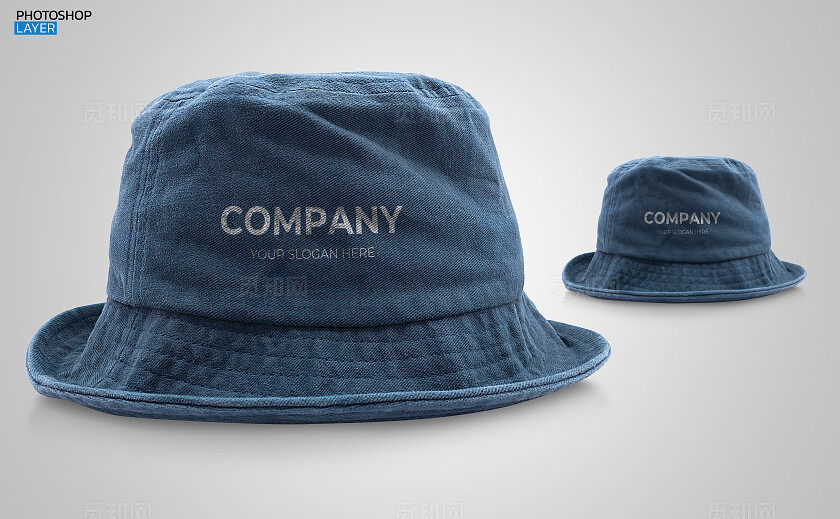蓝色简约牛仔帽logo样机