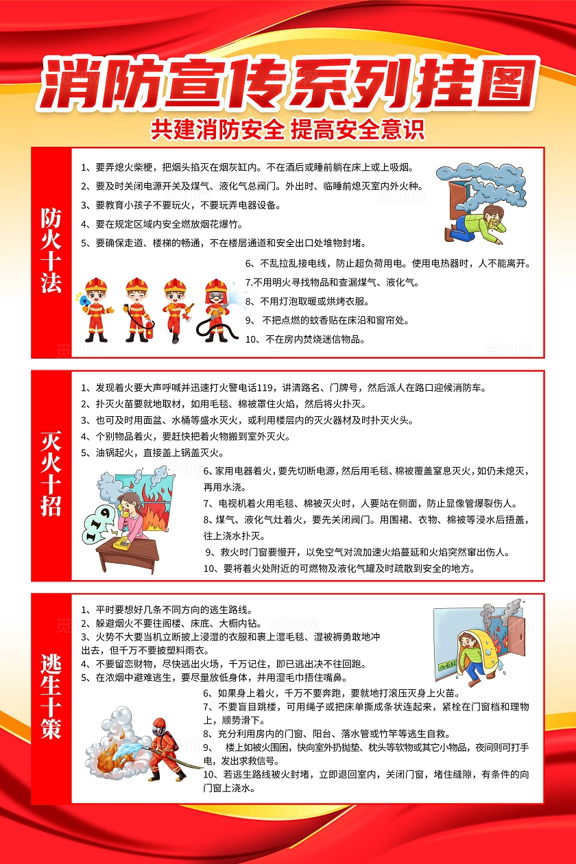 红色大气消防宣传系列挂图消防安全一懂三会