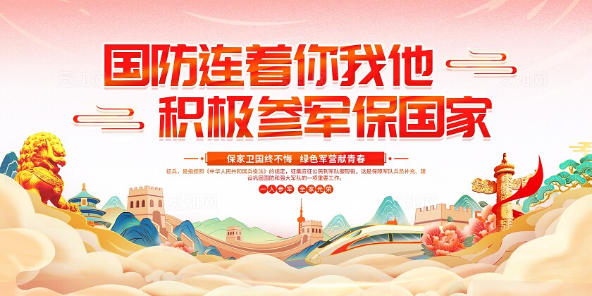 国潮风征兵宣传展板秋季征兵