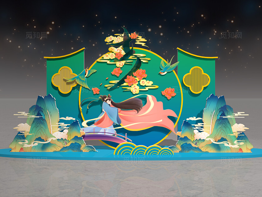 浪漫中式情人节七夕节美陈商场DP活动美陈布置