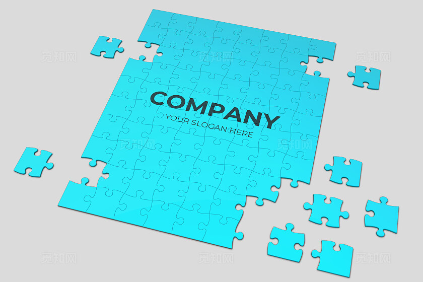 蓝色简约拼图样机