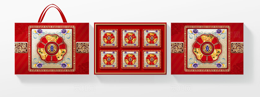 高端中式复古纹理中秋节月饼礼盒中秋包装设计