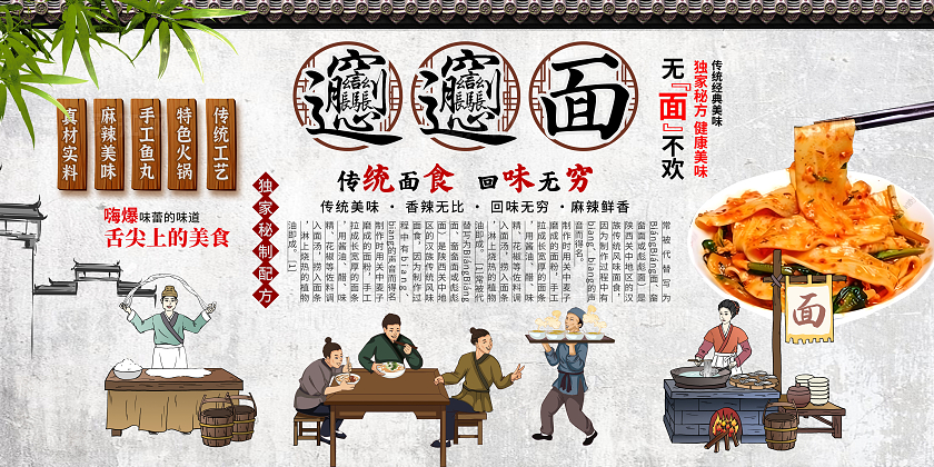 传统中国风biangbiang面背景墙展板设计