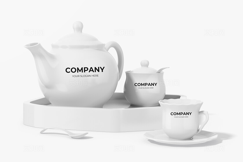 白色简约茶壶水杯样机