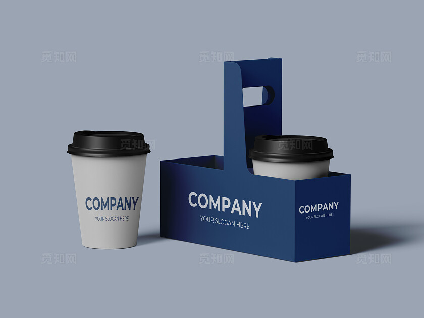 蓝色简约咖啡杯纸杯样机
