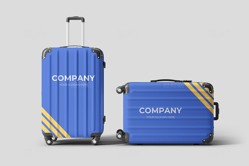 蓝色简约风行李箱模型样机