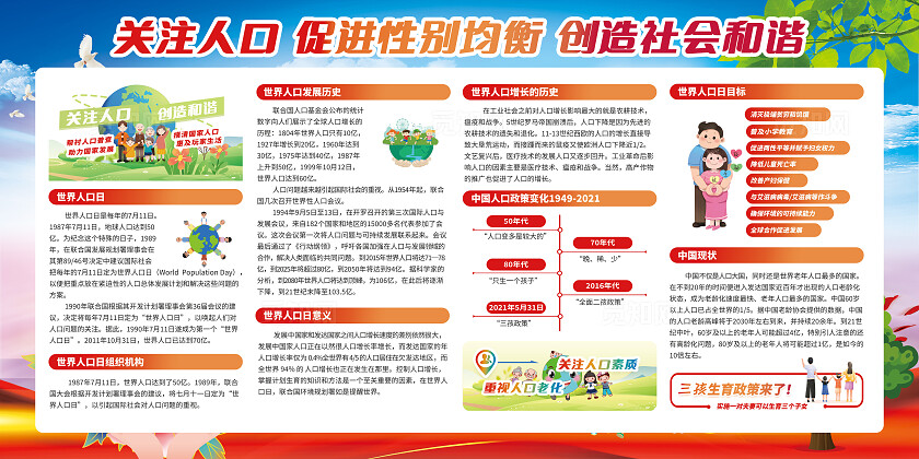 红色大气2024世界人口日宣传栏