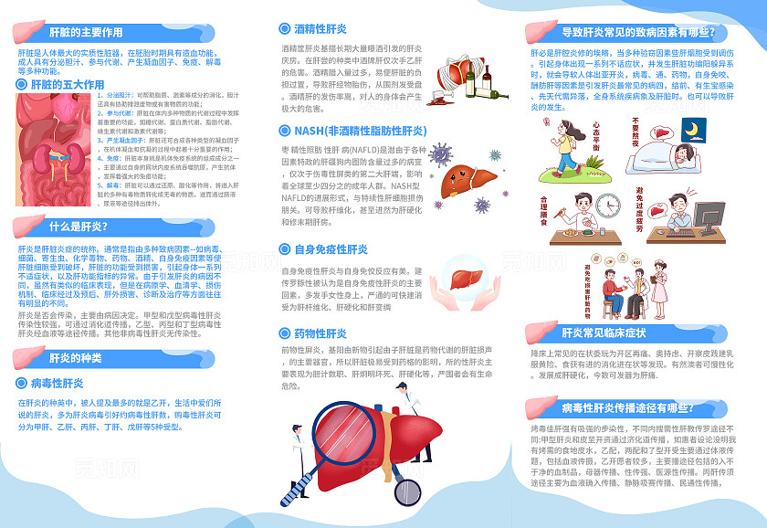 蓝色多边形插画手绘防止肝炎健康你我宣传三折页肝炎折页