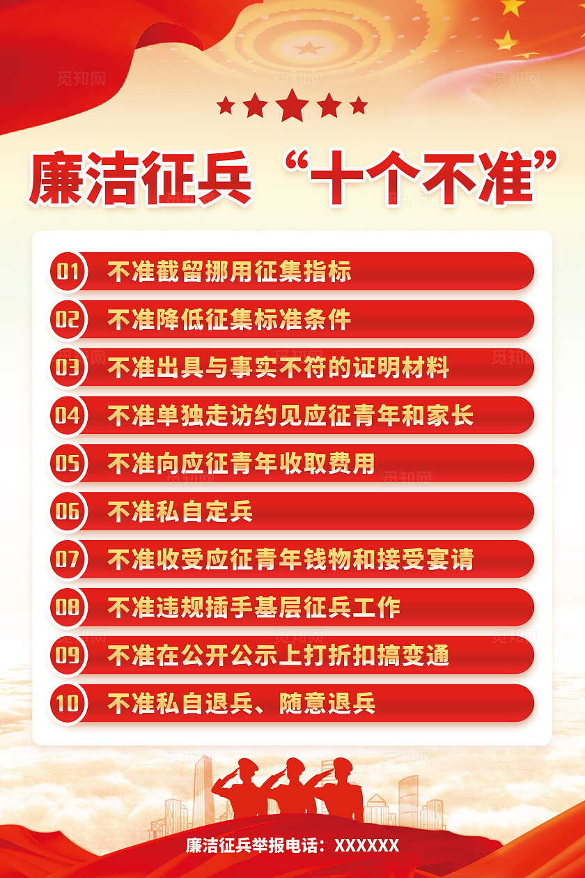 红色2024廉洁征兵“十个不准”海报