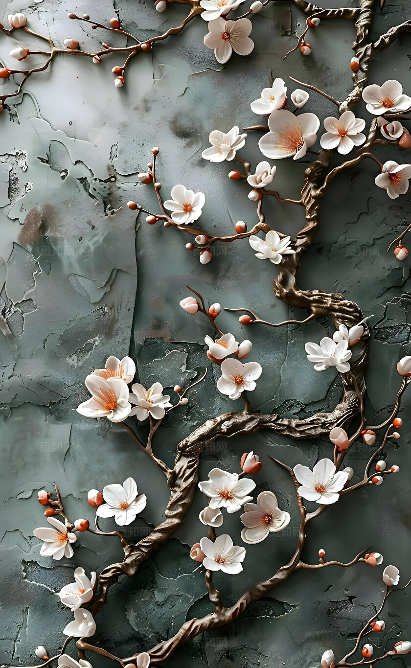 商用复古南洋中古风法式梅花玄关客厅装饰画