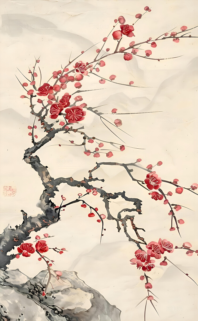 商用复古南洋中古风法式梅花玄关客厅装饰画