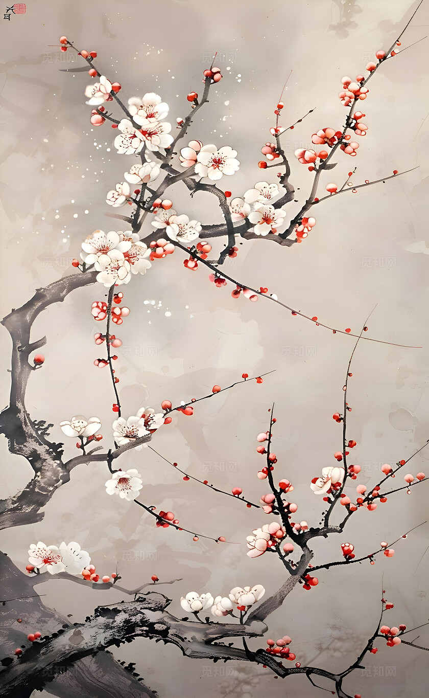 商用复古南洋中古风法式梅花玄关客厅装饰画