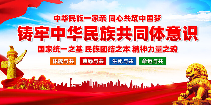 铸牢中华民族共同体意识党建民族团结宣传展板