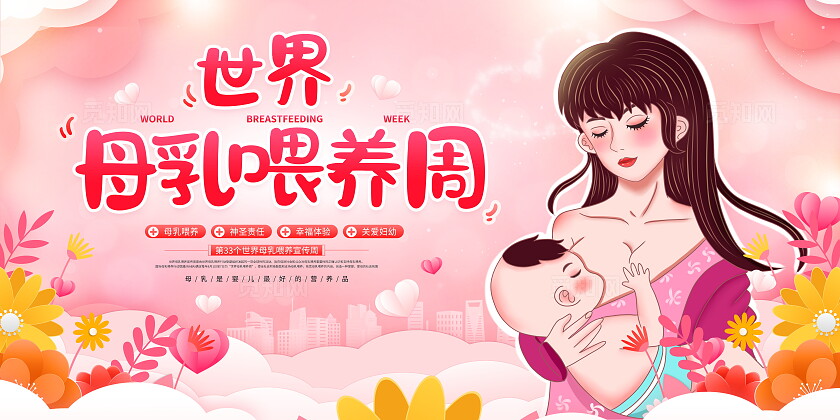 时尚大气世界母乳喂养宣传周展板母乳喂养周