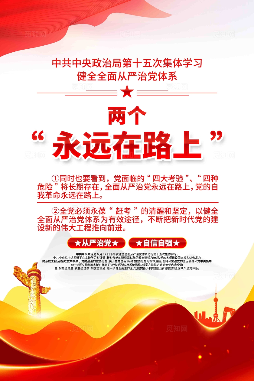 中共中央政治局第十五次集体学习两个永远在路上党建海报